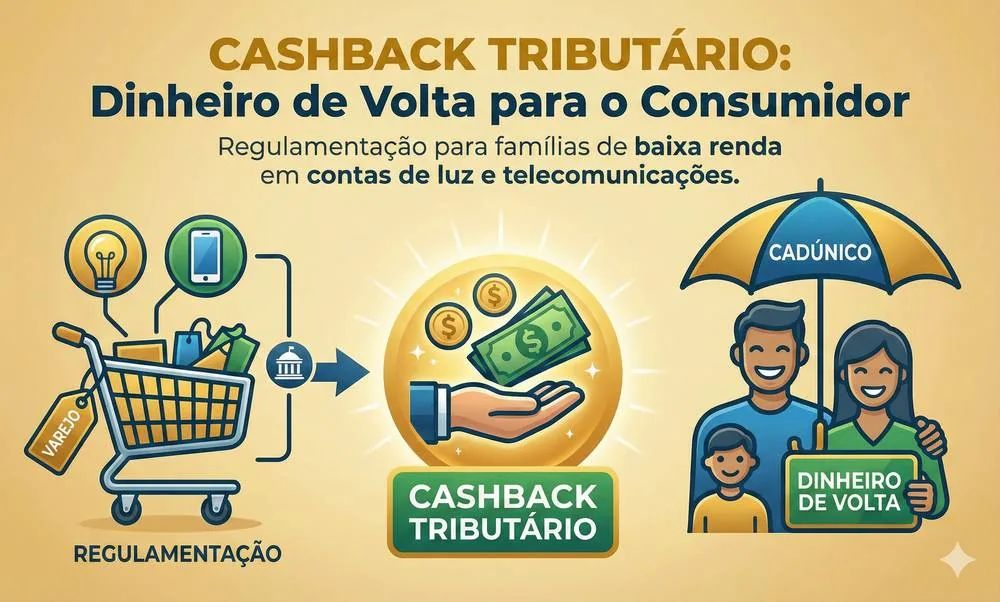 Cashback tributario devolvendo parte do imposto ao consumidor de baixa renda