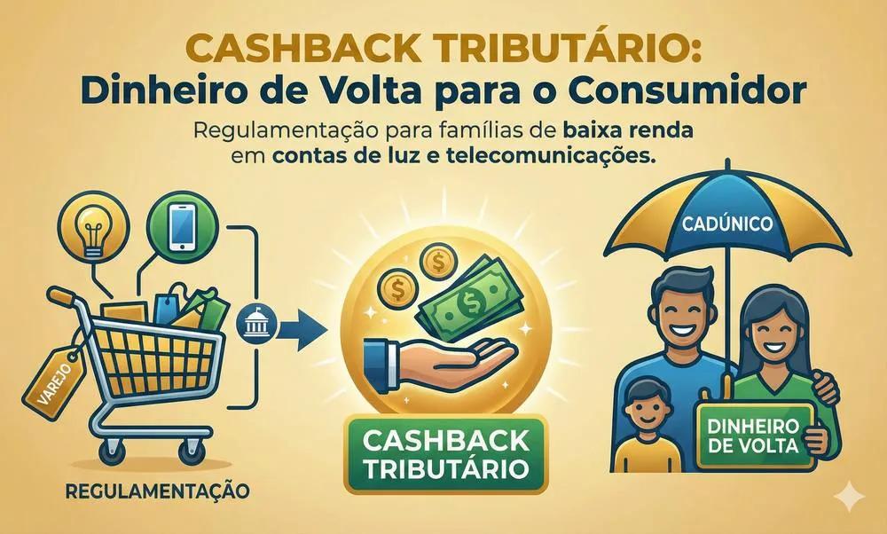 Cashback tributario devolvendo parte do imposto ao consumidor de baixa renda